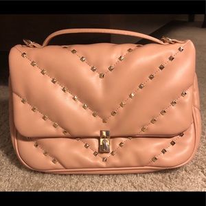 Zara Light Pink Quilted Studded Crossbody Bag